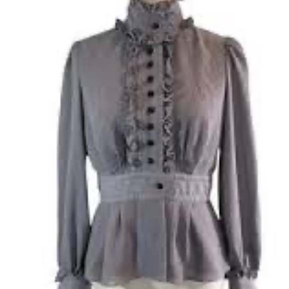 Alice Temperley for Target women’s Ruffled Victorian Gray Buttoned Blouse - Picture 4 of 17